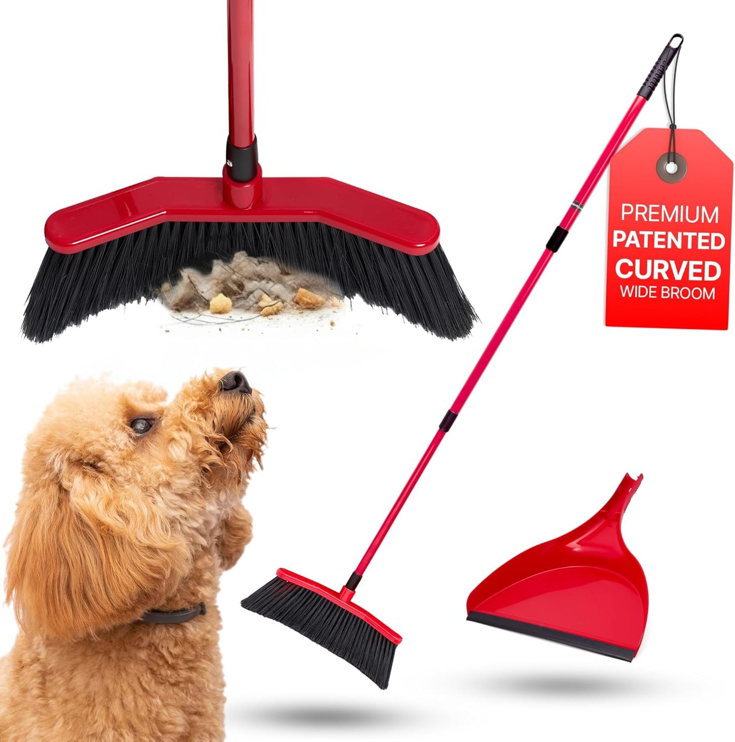 Da Vinci Angle Broom Dustpan Combo Set – Pack of 2, 16" Curved Head, 52" Adjustable Telescopic Handle, Soft PVC Bristles, Indoor Outdoor Broom and Dustpan Set for Kitchen, Pet Hair, Dust & Debris