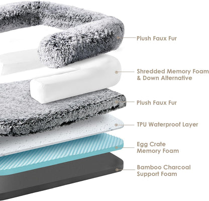 EHEYCIGA Foldable XXL Dog Bed for Large Sized Dog, 54"x38"x7.5" Faux Fur Fluffy Pet Couch Bed, Orthopedic Calming Memory Foam Big Pet Bed, Washable Pet Sofa Bed with Non-Slip Bottom, Dark Grey