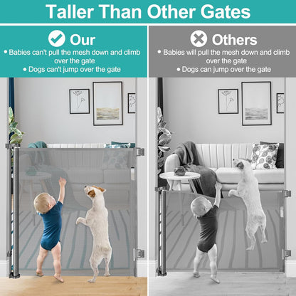42 Inch Extra Tall Dog Gate Indoor 55” Wide Puppy Gates for The House Prevent Kids/Pets from Jumping Over Retractable Extra Tall Baby Gates for Doorways Retractable Outdoor Pet Gate for Stairs, Black