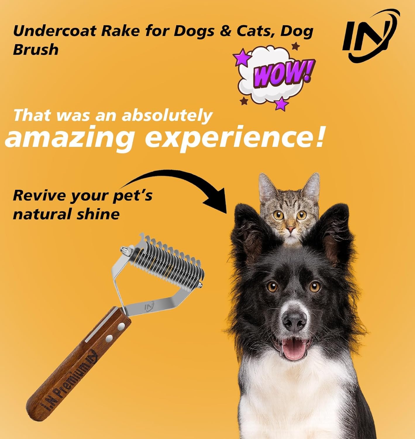 Large 2-Sided Undercoat Rake for Dogs & Cats, Dog Brush for Shedding Remove Mats, Dematting Comb, Safe & Gentle Grooming Brush for German Shepherd Medium to Long 2-Sided Dematting Comb