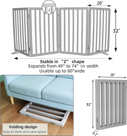 Dog Gate Indoor, Freestanding Dog Fence for The House, Doorways, Hallways,or Stairs,Pet Gate Foldable Wooden,Expandable 24" Height 3 Panels,White