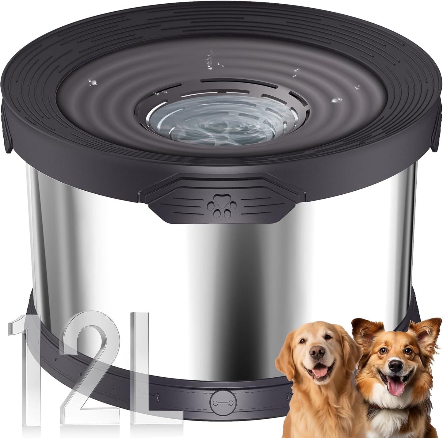 UPSKY Dog Water Bowl No Spill 10L Stainless Steel, 2.6 Gallon Large Capacity Spill-Proof Dog Bowls, Non-Slip Slow Drinking Anti-Splash Bowl for Large Messy Drinkers, No Mess Indoor/Outdoor Use, Gray