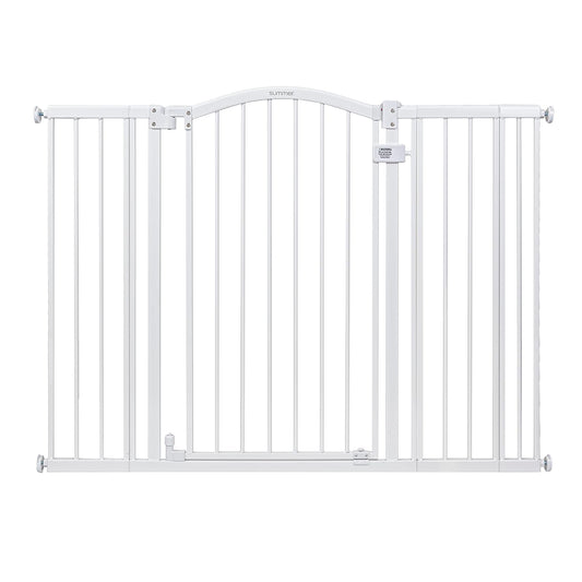 Ingenuity Extra Tall & Wide Safety Pet and Baby Gate, 29.5"-53" Wide, 38" Tall, Pressure or Hardware Mounted, Install on Wall or Banister in Doorway or Stairway, Auto Close Walk-Thru Door - White