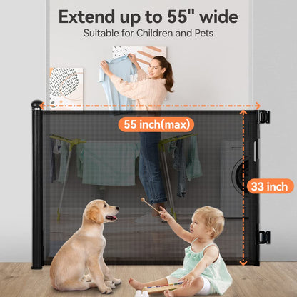 COMOMY 118" Retractable Baby Gates Extra Wide, Retractable Dog Gate for Large Openings, Extra Long Dog Gates for The House, Extra Large Mesh Pet Gate for Stairs, Doorways, Hallways, Indoor&Outdoor