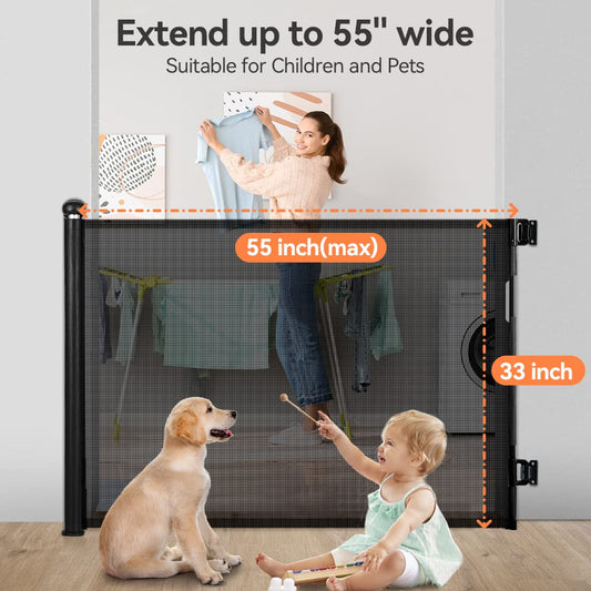COMOMY 118" Retractable Baby Gates Extra Wide, Retractable Dog Gate for Large Openings, Extra Long Dog Gates for The House, Extra Large Mesh Pet Gate for Stairs, Doorways, Hallways, Indoor&Outdoor