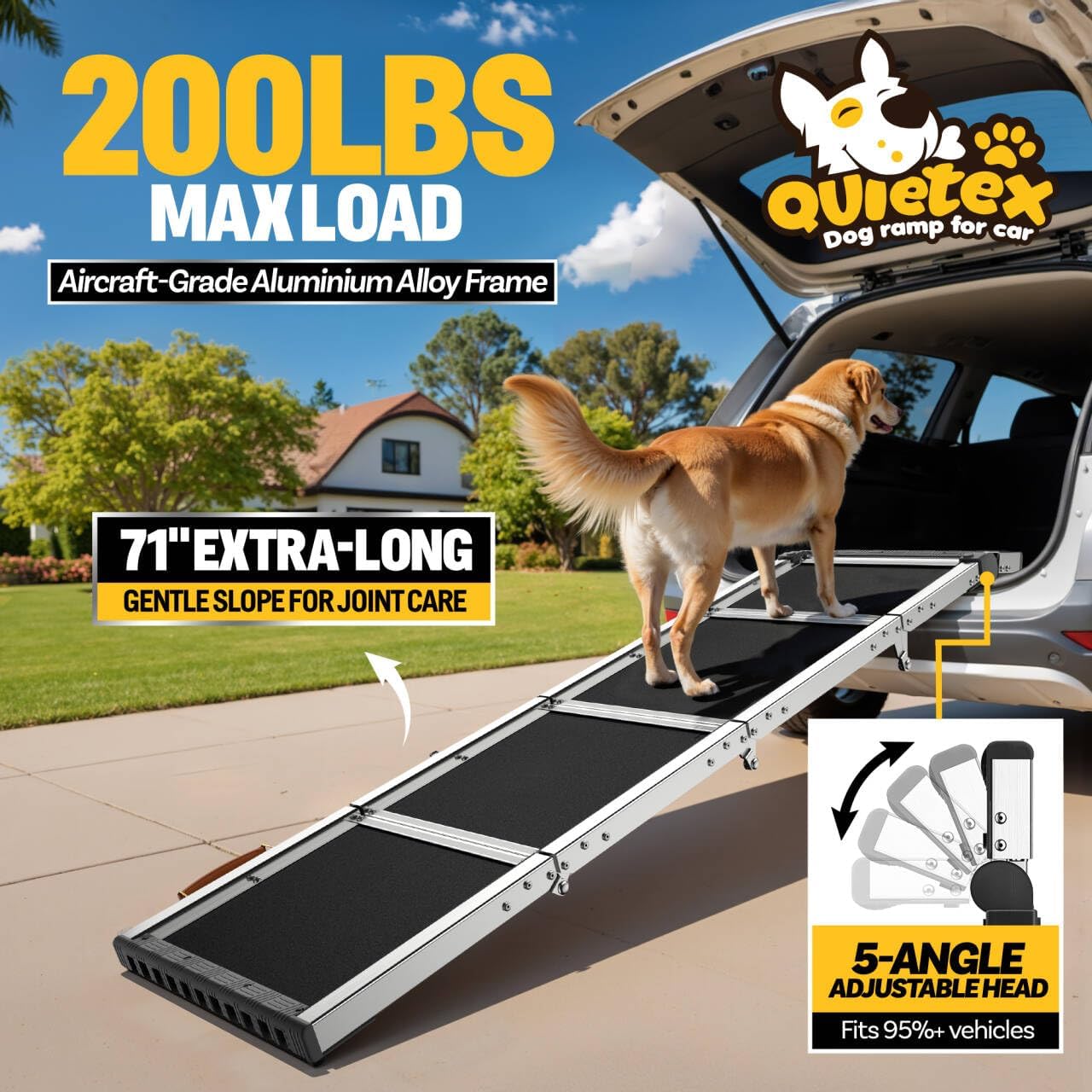 Extra Long 71”Dog Ramp Folding Pet Ramp for Car Large Dogs with Non-Slip Surface Dog Ramps up to 200 lb for Car SUV Truck (71“ Dog Ramp)