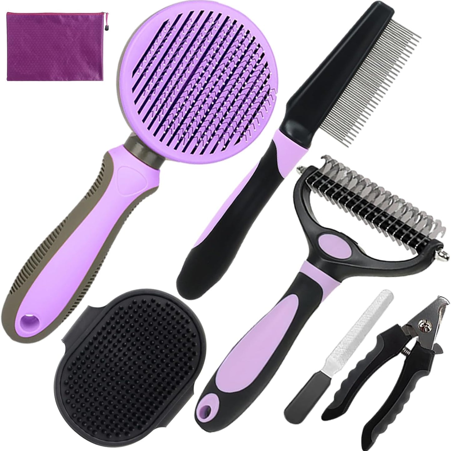 Dog Brush for Shedding,7 PCS Pet Grooming Brush Kit to De-fur & Hair Slicker Deshedding Brushes with Undercoat Rake Comb Bath Brush&Nail Clipper for Grooming Short Long Haired Dogs Cats Blue