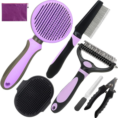 Dog Brush for Shedding,7 PCS Pet Grooming Brush Kit to De-fur & Hair Slicker Deshedding Brushes with Undercoat Rake Comb Bath Brush&Nail Clipper for Grooming Short Long Haired Dogs Cats Blue