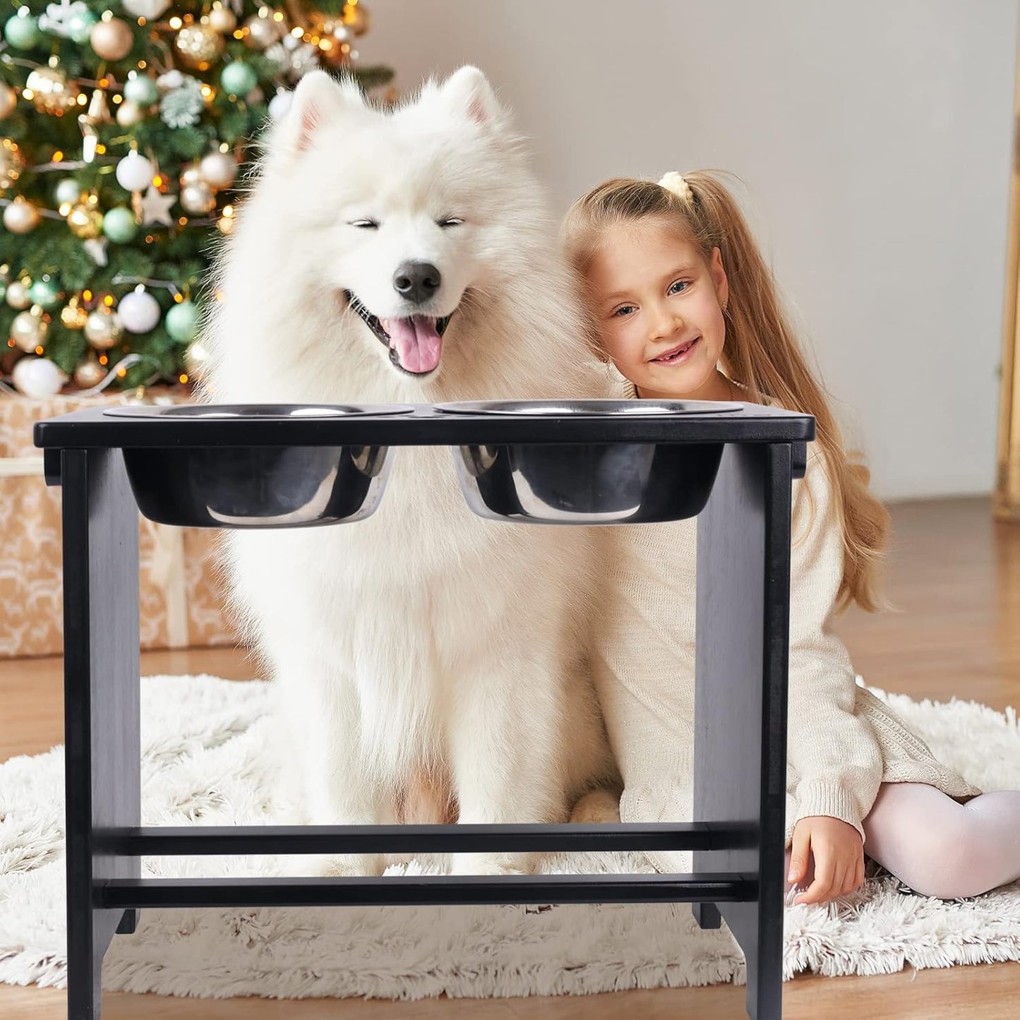 HTB Elevated Dog Bowls,Raised Dog Bowl Stand with 2 Stainless Steel Bowls,Elevated Raised Dog Bowls for Large Medium Small Sized Dogs