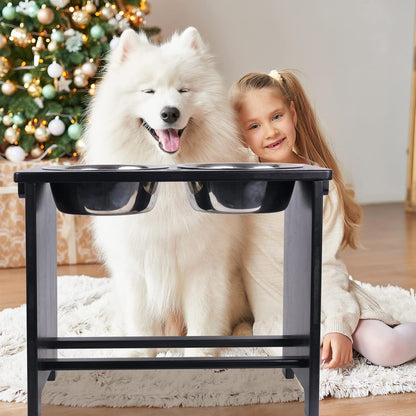 HTB Elevated Dog Bowls,Raised Dog Bowl Stand with 2 Stainless Steel Bowls,Elevated Raised Dog Bowls for Large Medium Small Sized Dogs