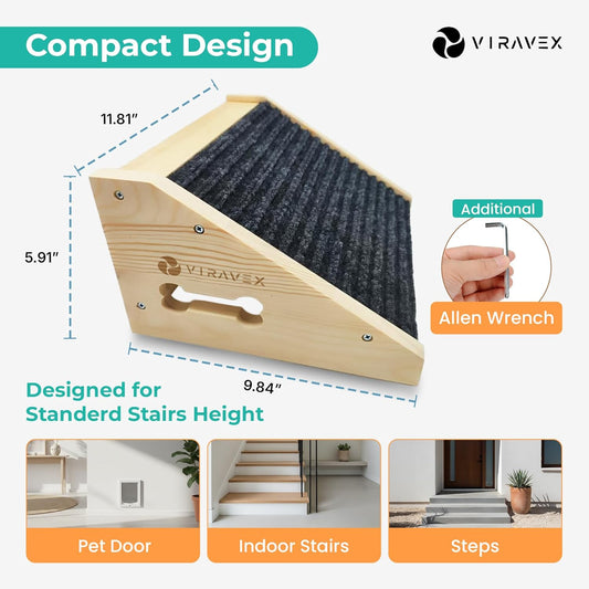 Dog Ramp for Stairs, Non Slip Dog Stairs, Sturdy Wooden Pet Steps for Small Dogs and Cats Fits Staircase Indoor, Support for Injured and Senior Pets