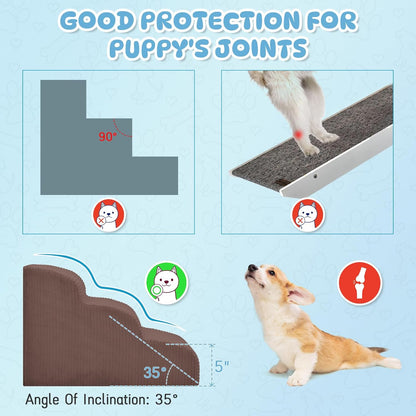 Mesa Lemon Dog Stairs & Steps for High Beds, 3 Steps High Density Foam Waterproof Dog Ramp for Small Dogs and Cats, Pet Stairs with Removable Washable Cover for Bed, Couch, Sofa and Car (H:16")