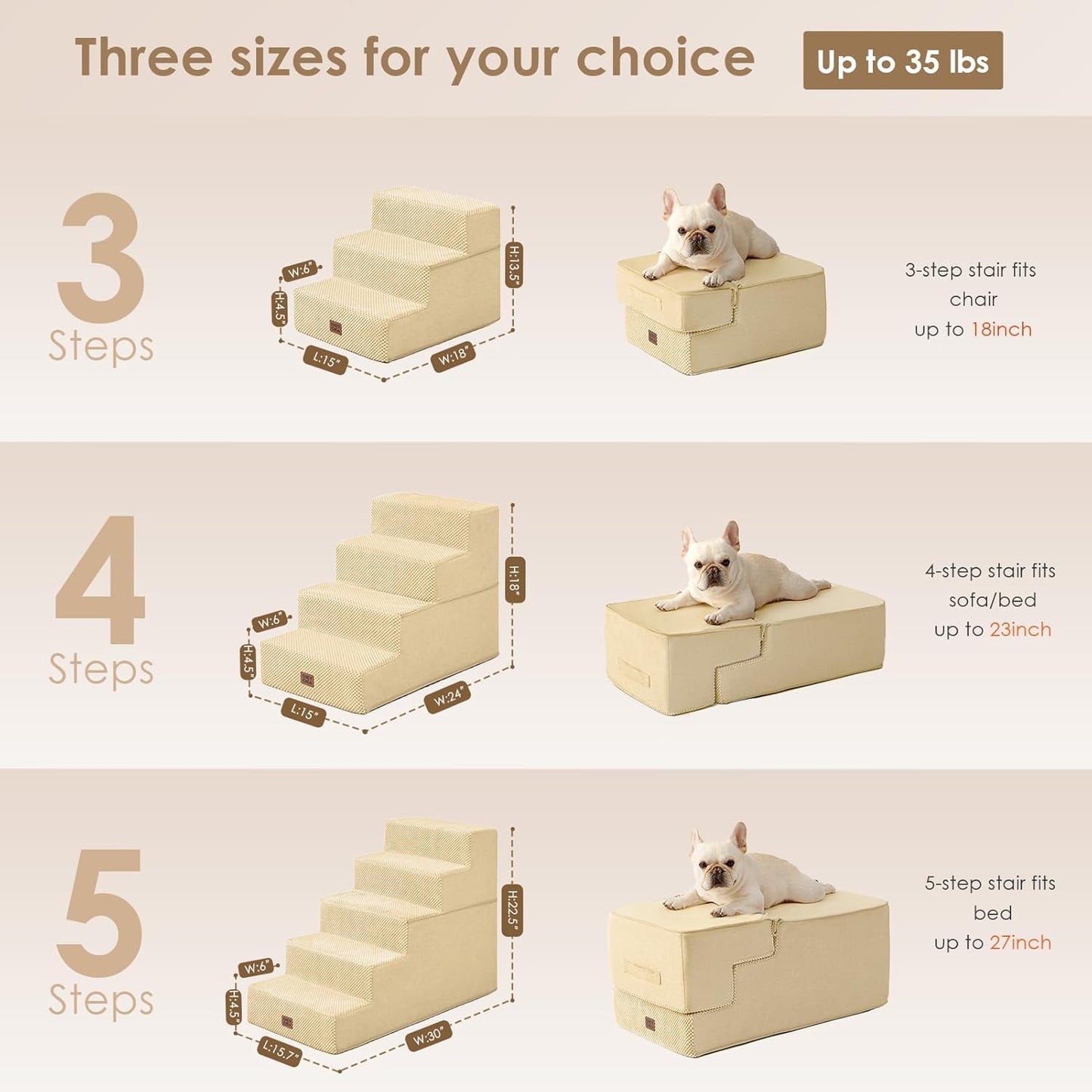 EHEYCIGA Dog Stairs for High Bed 22.5" H, 5-Step Dog Steps for Bed, Pet Steps for Small Dogs and Cats, Non-Slip Balanced Pet Ramp Indoor, Grey