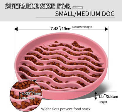Slow Feeder Dog Bowls, Silicone Food Bowl Anti-Gulping, Pets Puppy Slow Feeder with Suction Cups, Dishwasher Microwave Safe for All Small Medium Dogs, Wave Design Blue