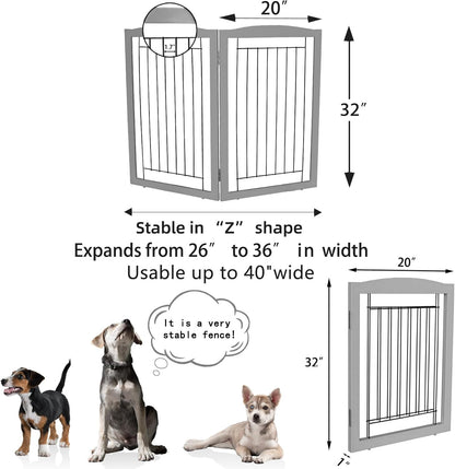 ZJSF Freestanding Foldable Dog Gate for House Extra Wide Wooden White Indoor Puppy Gate Stairs Doorways Pet Gate Tall Dog Fence 3 Panels Fence