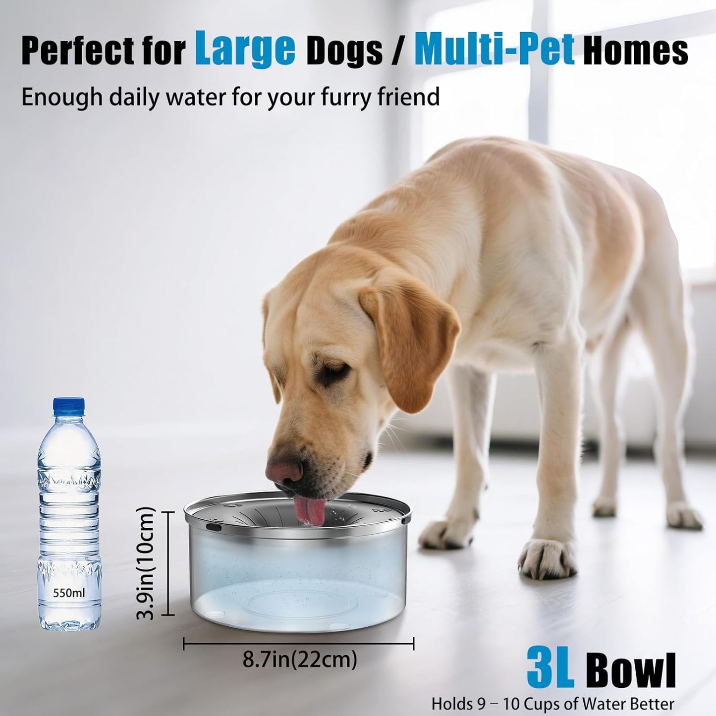 SCHITEC Dog Water Bowl No Spill 1.2L/40oz Slow Drinking Anti-Splash Stainless Steel Dog Bowl with Floating Disk, Spill Proof Pet Travel Water Dispenser for Sloppy Messy Drinkers(Light Gray)