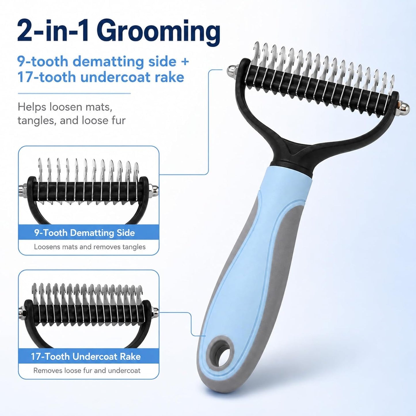 Pet Pro Grooming Tool, Long-Haired Dog Shedding Remover, Brush for Undercoat, Detangling and Hair Removal, Professional Comb, Stainless Steel(pink+blue)