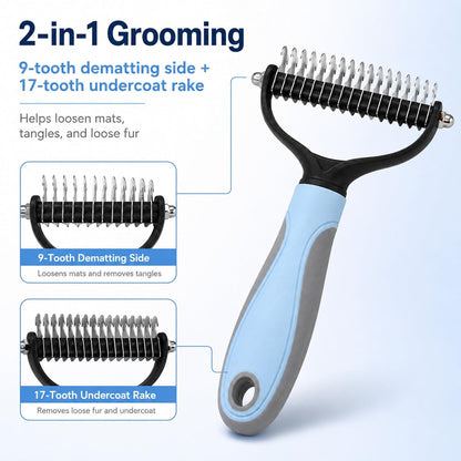 Pet Pro Grooming Tool, Long-Haired Dog Shedding Remover, Brush for Undercoat, Detangling and Hair Removal, Professional Comb, Stainless Steel(pink+blue)