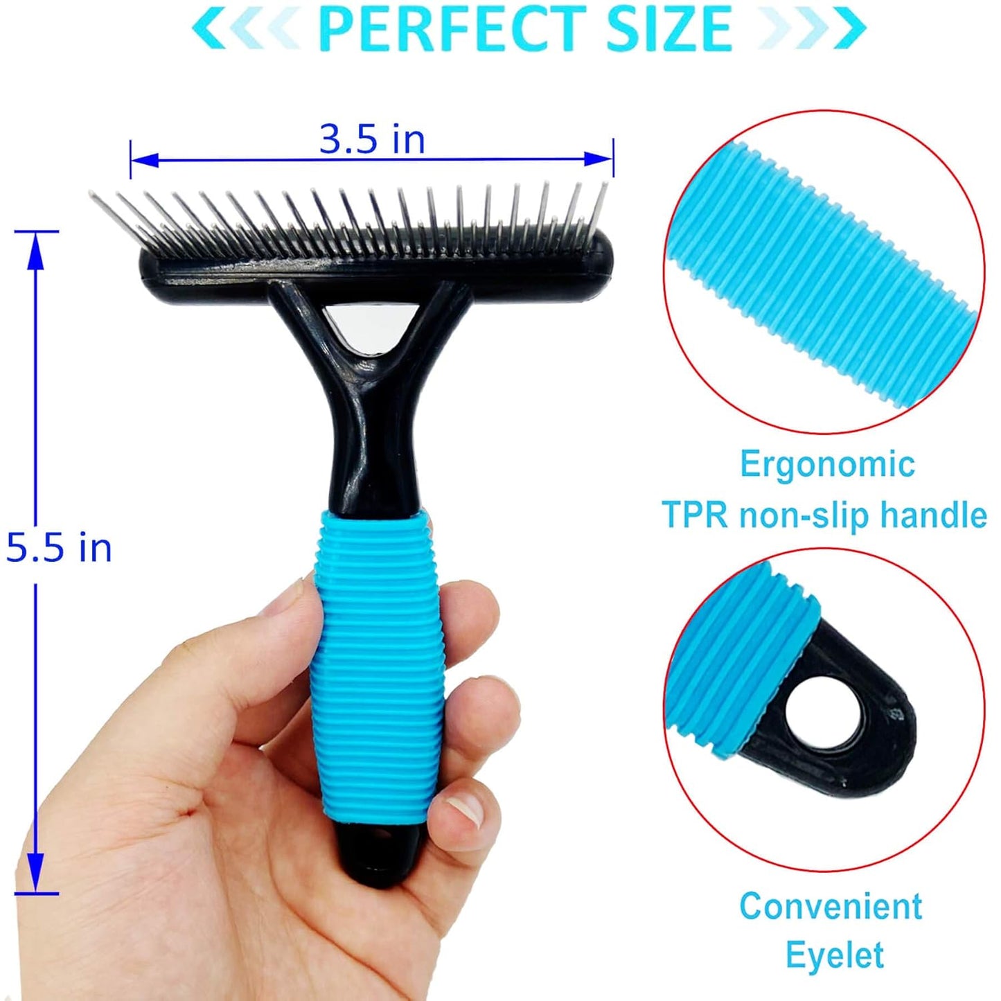 Undercoat Rake for Dogs, Designed for Breeds with Medium to Long Undercoats,Long & Short Stainless Steel Teeth, Safe Dematting Comb for Easy Mats & Tangles Removing