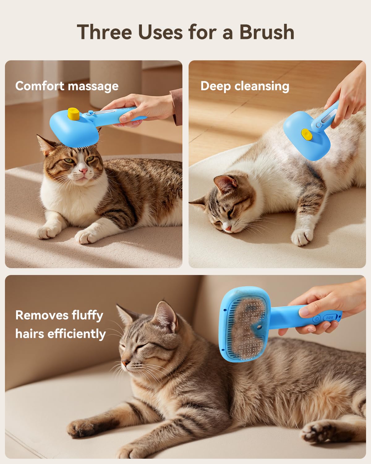 ROJECO 3-in-1 Pet Steam Brush for Cats&Dogs - Detangling Comb with Adjustable Mist, Handheld Deshedding Grooming Tool for Long/Short Hair, Massage Brush & Shedding Control Gift,Cordless,Pink
