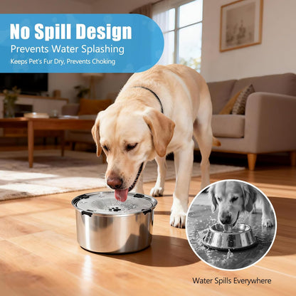 SCHITEC No Spill Dog Water Bowl for Large Dogs, 5.6L / 1.5 Gallon Stainless Steel Splash-Proof Slow Drinking Pet Dish with Floating Disk & Non-Slip Base, Mess-Free Design for Home or Travel-Light Gray