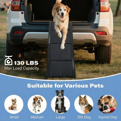 Dog Ramp for Car, SUV & Truck - 63" Long & 17" Wide Portable Folding Pet Ramp with Non-Slip Rug Surface, for Large Dogs Up to 250LBS