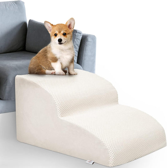 Dog Stairs for Small Dogs - High Density Foam Dog Ramp, Extra Wide Pet Steps with Non-Slip Bottom for High Beds, Couche and Sofa, Best for Pet Injured, Older Dogs Cats (Grey, 4 Steps)