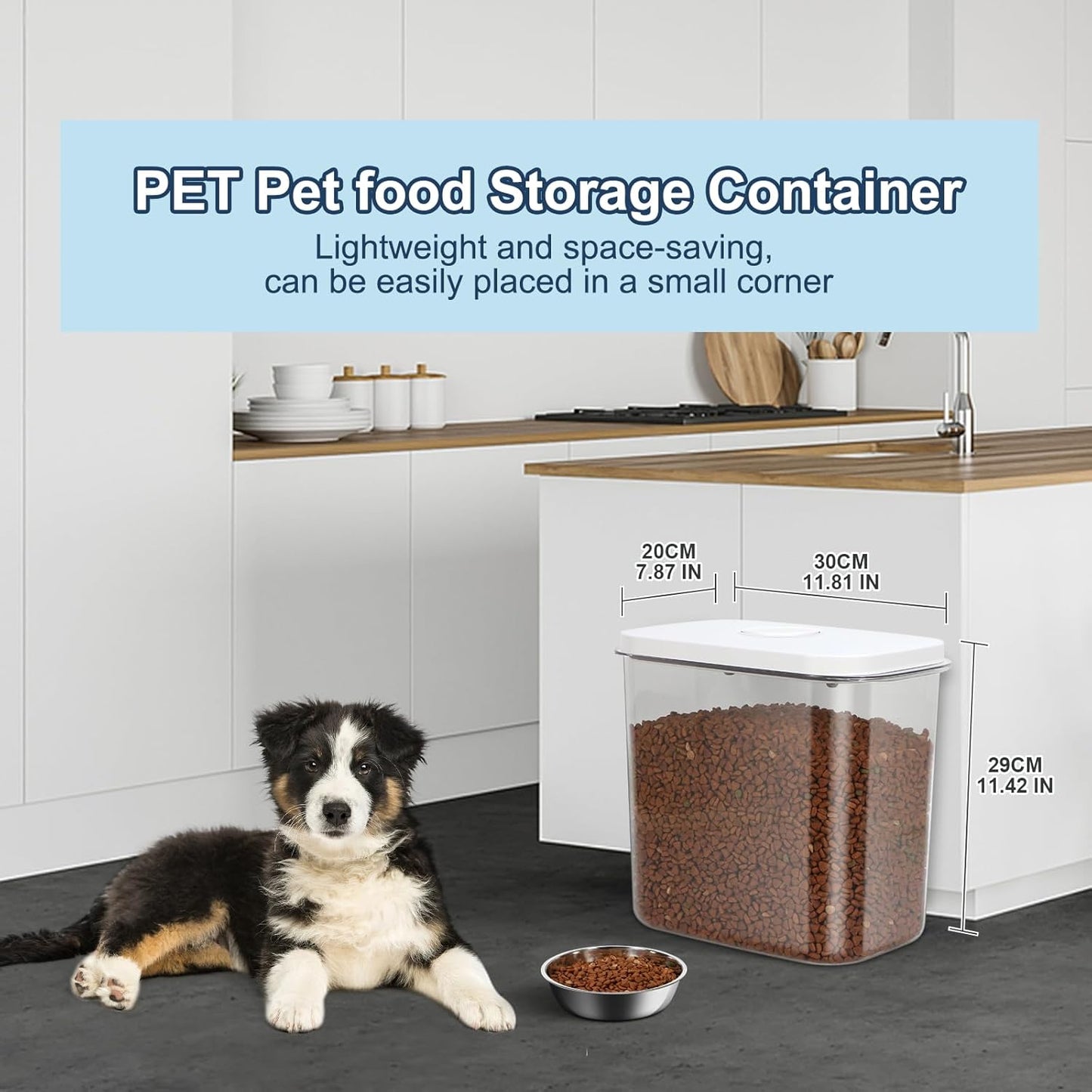 6 lbs Airtight Dog Cat Food Storage Container and Dog Treat Containers BPA-Free, PET Clear Stackable Pet Storage Bin, 1-Cup Scoop, 1-Sponge cleaning brush, Pop Top, With handle, Easy Mobility-Medium