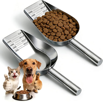 Mity rain Dog Food Scoop Stainless Steel with Long Handle, Precise Dog Food Measuring Cup 1, 3/4, 1/2, 1/4 Cup, Pet Scoop for Dogs, Cats, Rabbits, Animals, Metal Spoon for Dog Food Storage