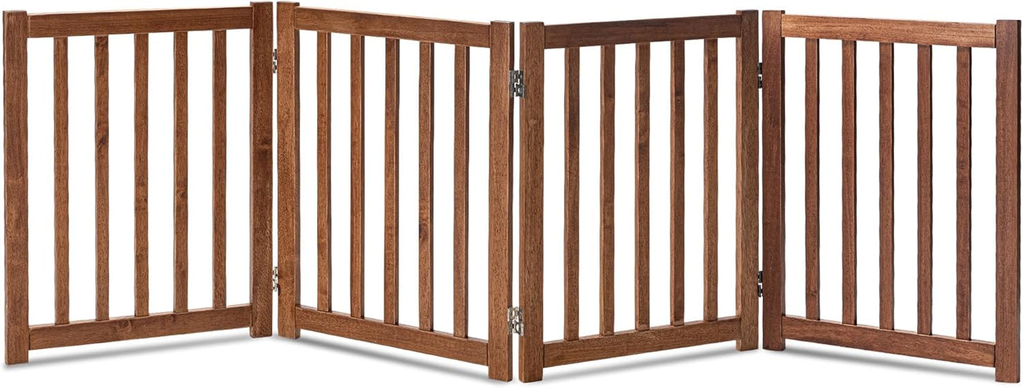 LZRS 2-Panel Wooden Free Standing Foldable Dog Gate Indoor – Solid Hardwood 24" High, Step-Over Safety Pet Gate for Doorways, Stairs & Small Spaces - Indoor Use, White