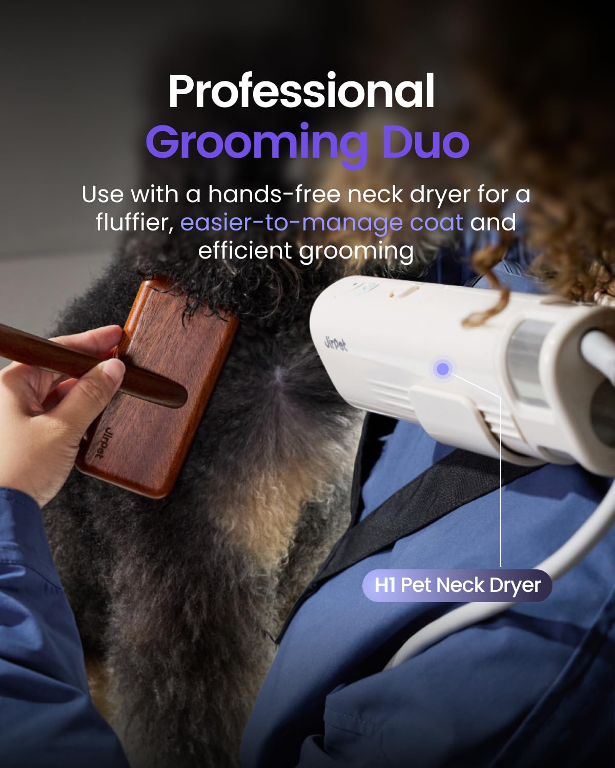 JirPet Professional Grooming Slicker Brush for Dogs, 0.47 inch Pins with Air Cushion Pad, Lightweight Ergonomic Beechwood Handle, Stainless Steel Pins, Suitable for All Coat Types, 1 Pcs