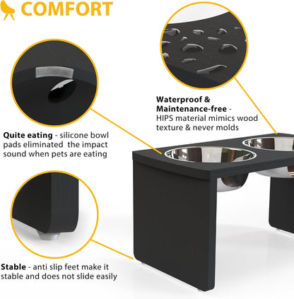 Elevated Dog Bowls, Bamboo Raised Dog Bowl for Medium Dogs, with 2 Stainless Steel Bowls (7'' Tall-40 oz Bowl)