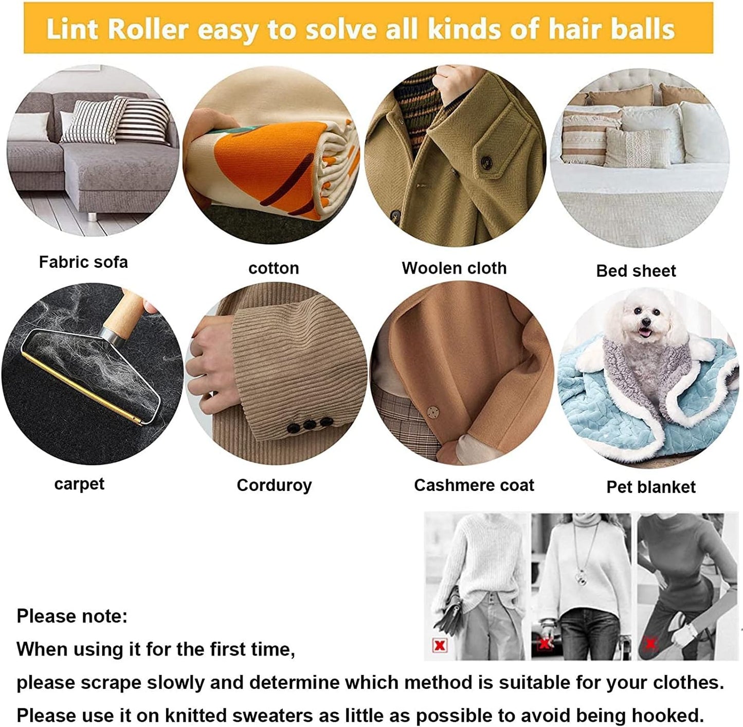 SUOXU Lint Remover Portable Pet Hair Remover,Reusable Lint Fabric Shaver Carpet Roller Scraper,for Carpet,Fabric Sofas,Beds, Furniture, Clothes Cat、Dog Hair Removal Cleaning Professional Tools