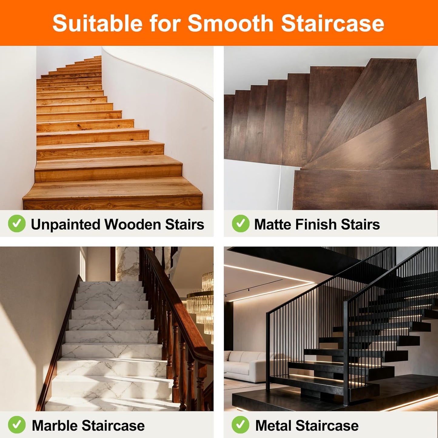 Spurtar Clear Stair Treads Non Slip, Transparent Grip Tape for Stairs to Add Friction for Wooden Steps Indoor, Anti Slip Tape Step Covers,to Protect Dogs, Kids, Elderly,15 Pack, 4" x 24"