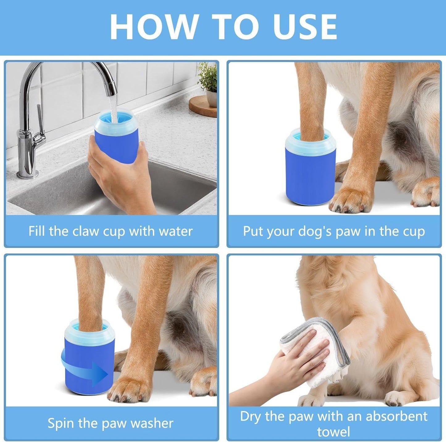 ODAWA Dog Paw Cleaner Cup Royal Blue Muddy Paw Cleaner with Soft Bristle