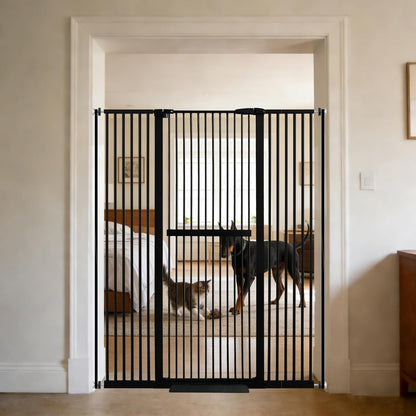Lumizone Extra Tall Cat Gate 61.02" High Pressure Mounted Extra Wide 30.12"-34.05" (17Sizes) 1.37" Gap No Drilling Auto-Close Tall Pet Gate for Dogs (Black, 30.12"-34.05" W)