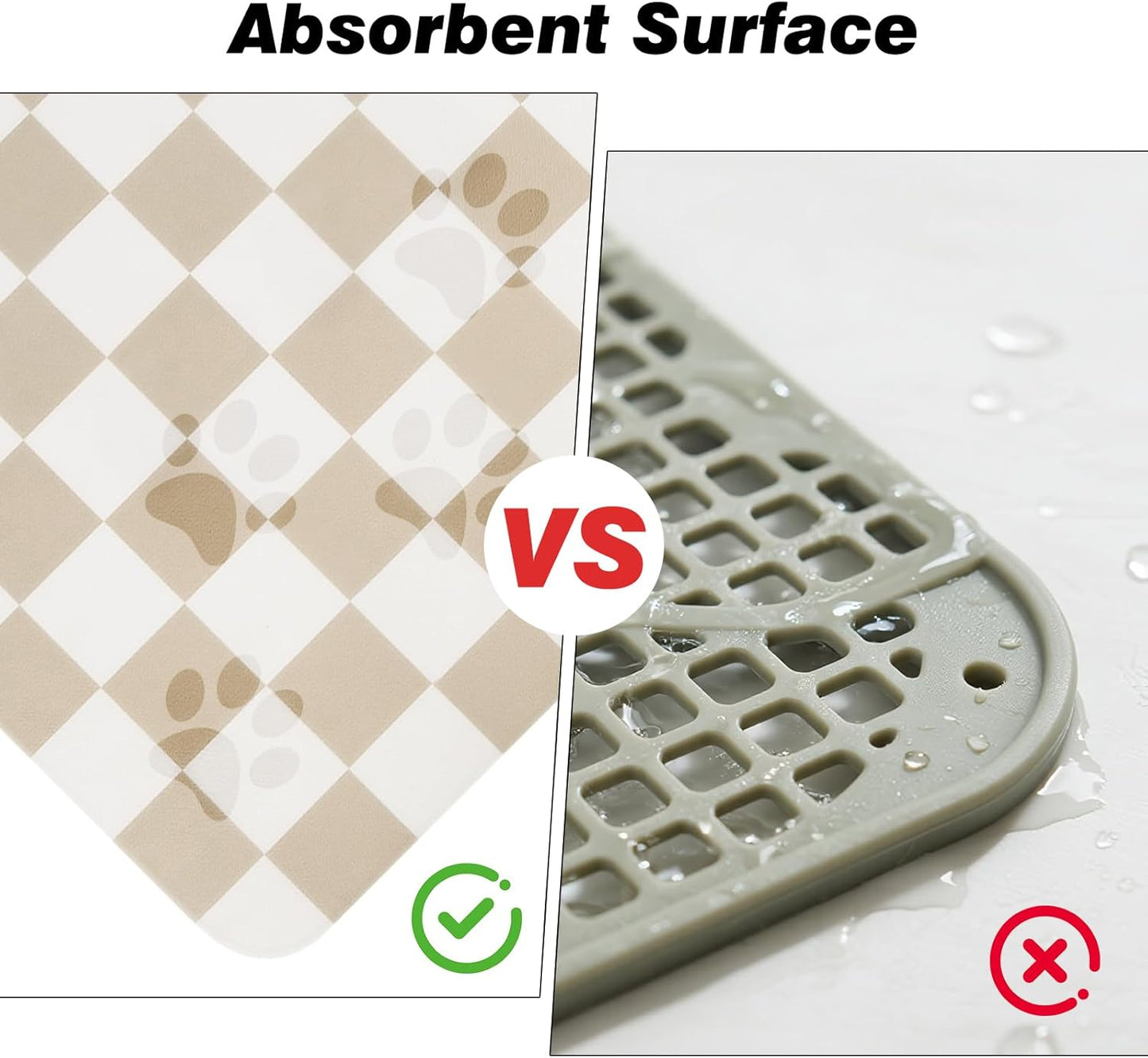 CooRug Checkered Dog Food Mat, Absorbent Leak-Proof Pet Feeding Mat, Quick Dry Cat Food Mat for Messy Drinkers 12" x 20" Khaki