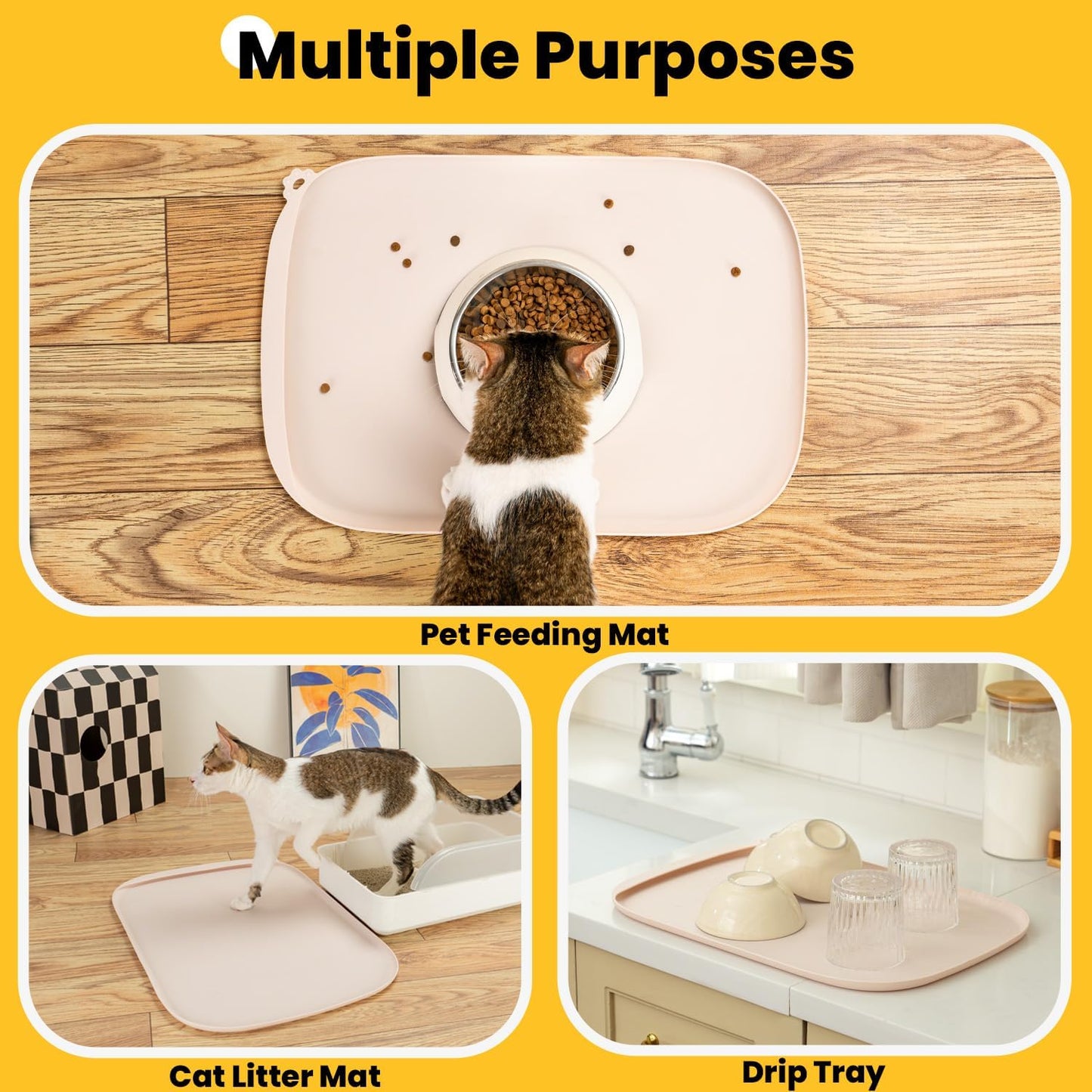 Conlun Dog Food Mat,1/2 Inch Raised Edges Cat Feeding Mat,BPA-Free Silicone Pet Mats for Floor Waterproof,Rubber Placemats for Food and Water Bowls(Natural Tan,18.9"x11.8")