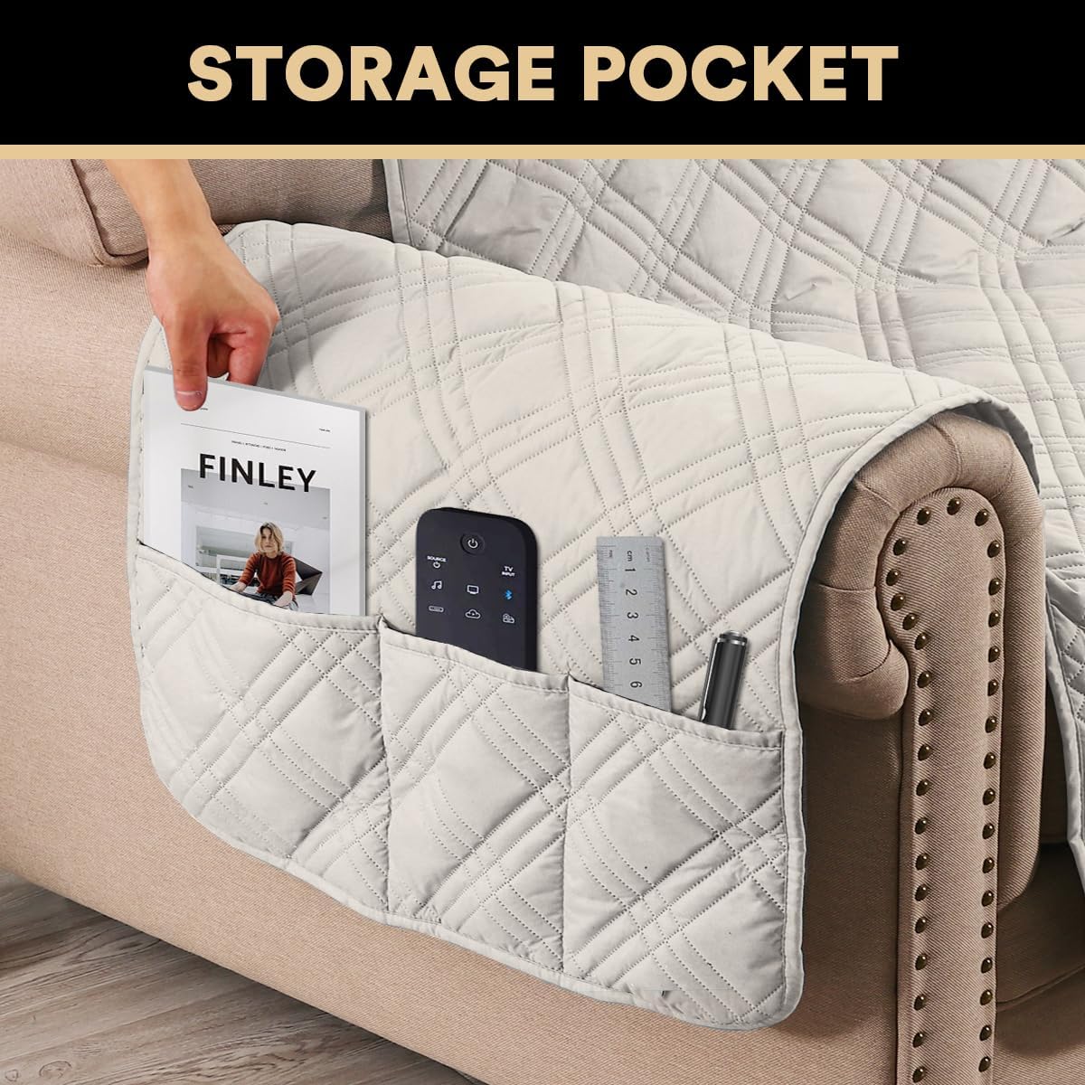 PrinceDeco 100% Waterproof Couch Cover for 3 Cushion Couch Sofa Pet Friendly Non-Slip Couch Cover for Dogs Washable Water Resistant Furniture Protector with Elastic Straps(Sofa 68", French Oak)