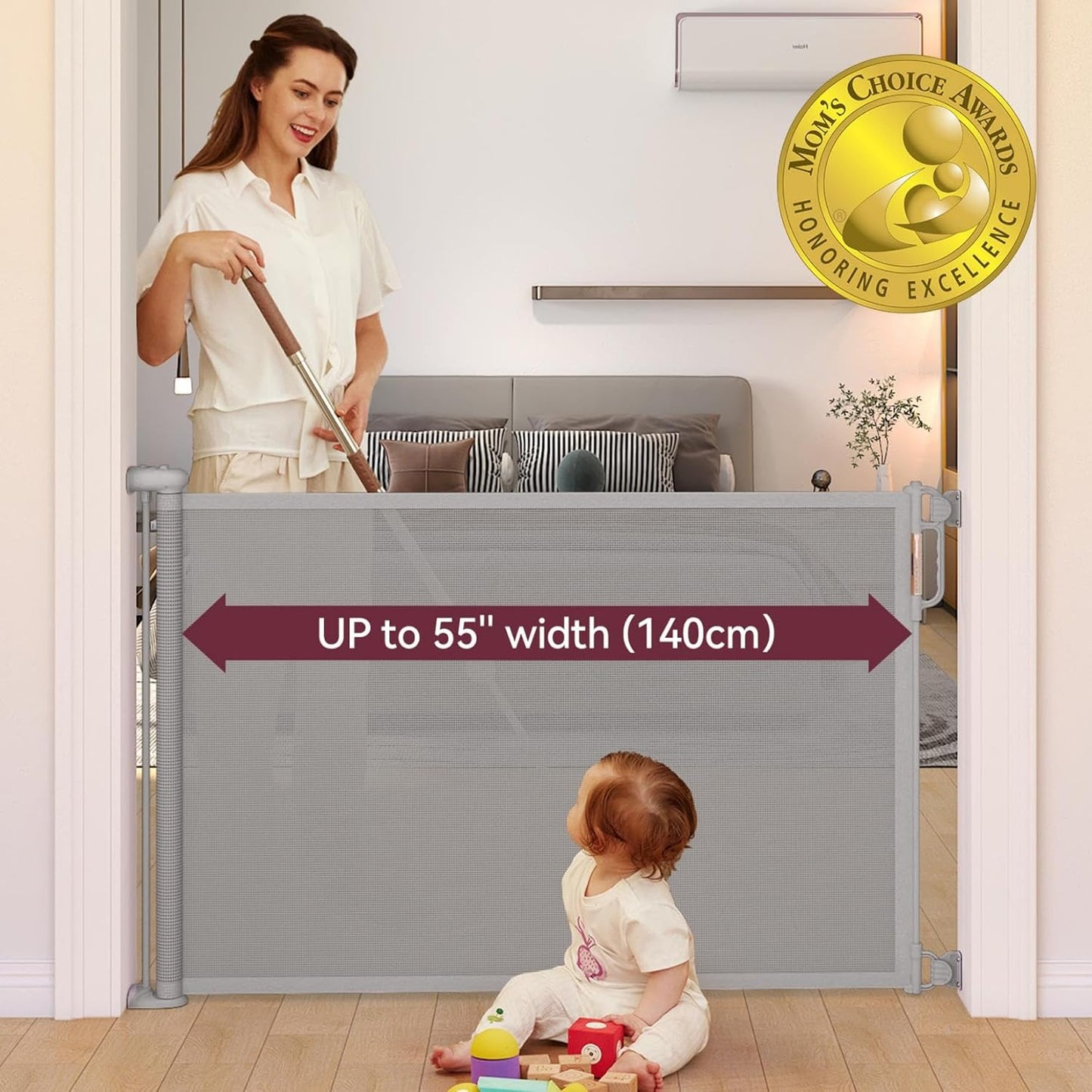 Retractable Baby Gate, Momcozy Extra Wide Mesh Baby Gates for Stairs, 41" Tall, Extends to 71" Wide, Black, Pet Dog Gate for Doorways, Stairs, Hallways, Indoor/Outdoor