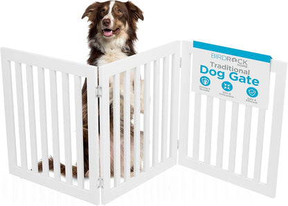 INTERNET'S BEST Dog Gate Indoor Freestanding Pet Barrier, Folding Wood Dog Fence, Extra Wide Doorway Puppy Gate, Indoor Animal Privacy Panel, Wooden Cat Fence - 3 Panel - 24", White