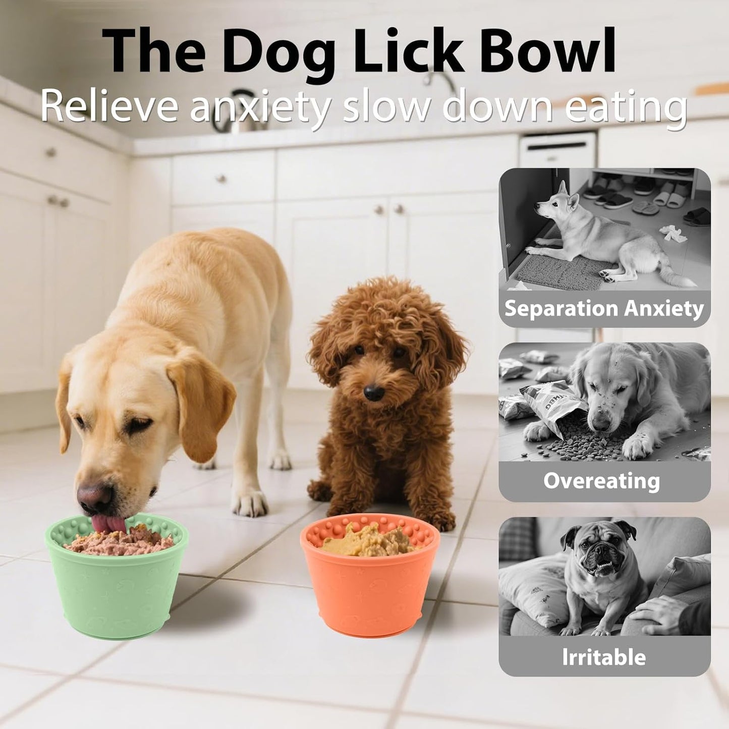 Dog Slow Feeder Lick Bowl - Non-Slip Licking Treat Dispenser for Small Medium Large Dogs, Promotes Anxiety Relief & Prevents Choking, Easy to Clean Feeding Bowl (Green, S)