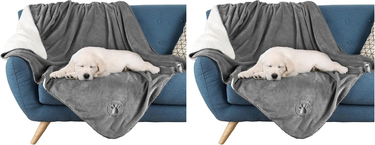 Waterproof Pet Blanket - 50x60-Inch Reversible Sherpa Fleece Throw Protects Couches, Cars, and Beds from Spills, Stains, and Fur by PETMAKER (Gray)