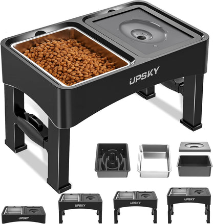 UPSKY 2-in-1 Elevated Dog Bowls Slow Feeder, 4 Height Adjustable Raised Bowl Stand, No Spill Dog Water Bowls, Anti-Slip Food and Water Bowls for Small Medium Dogs(Not Include Stainless Steel Bowl)