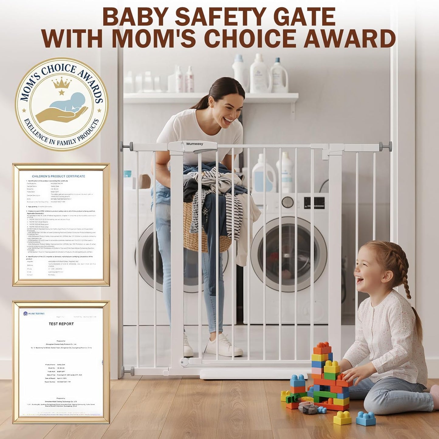 Baby Gate for Stairs, 29.7-40.6" Auto Close Dog Gate Indoor for Doorways, Dual-Lock Design, Adjustable Pet Gate No Drilling with Walk Thru Door for Hallways, Stroller Friendly, Black