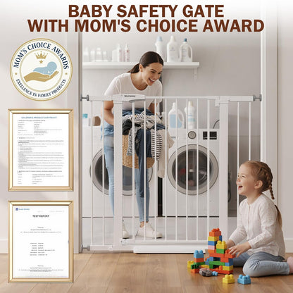 Baby Gate for Stairs, 29.7-40.6" Auto Close Dog Gate Indoor for Doorways, Dual-Lock Design, Adjustable Pet Gate No Drilling with Walk Thru Door for Hallways, Stroller Friendly, Black