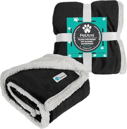 PetAmi Waterproof Dog Blanket for Couch, Large 60x40, Pee Proof Sherpa Fleece Reversible Pet Throw, Furniture Protector for Bed Sofa Kennel, Soft Washable Cover for Medium Dogs Cats, Grey Sherpa