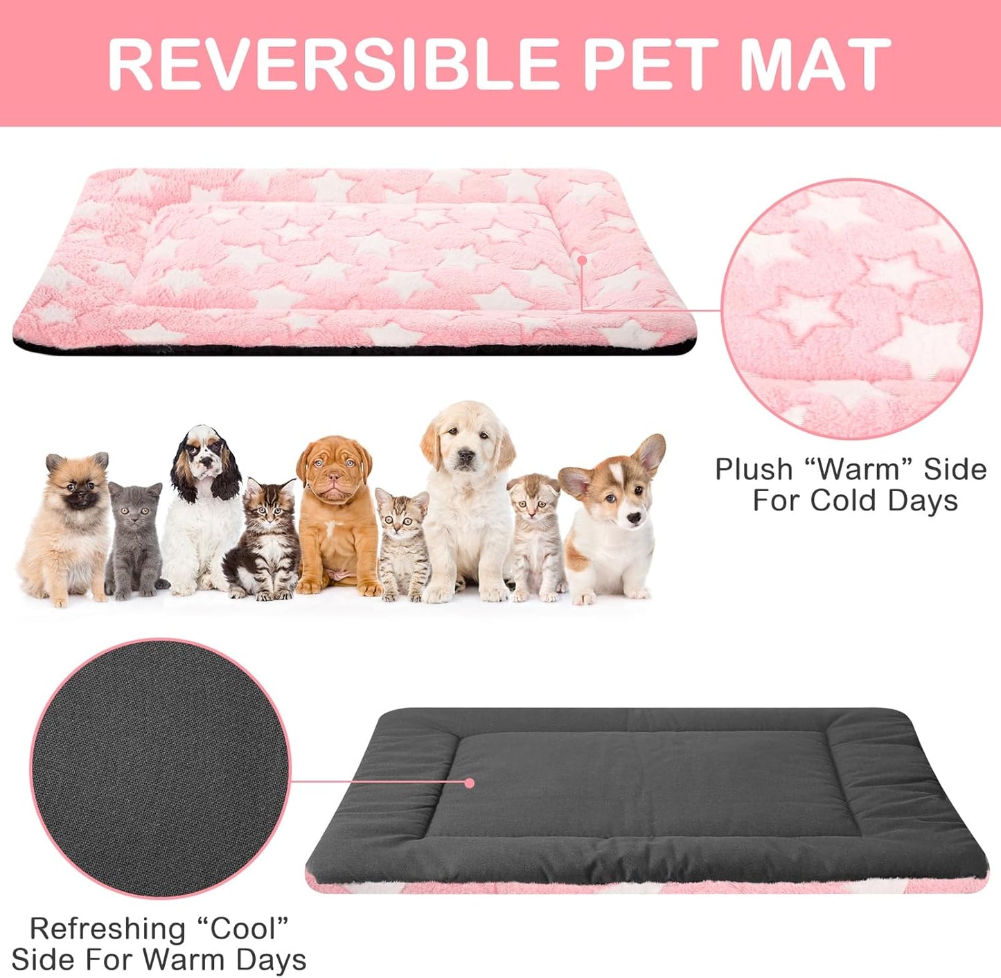 VitalCozy 4 Pcs Dog Crate Pads, Ultra Soft Warm Washable Anti-Slip Kennel Bed Mat for Pets, Reversible, Replaceable, Cage Liner for Small Medium Large Dogs and Cats (18 x 24 x 1.6 Inch,Star,Gray)