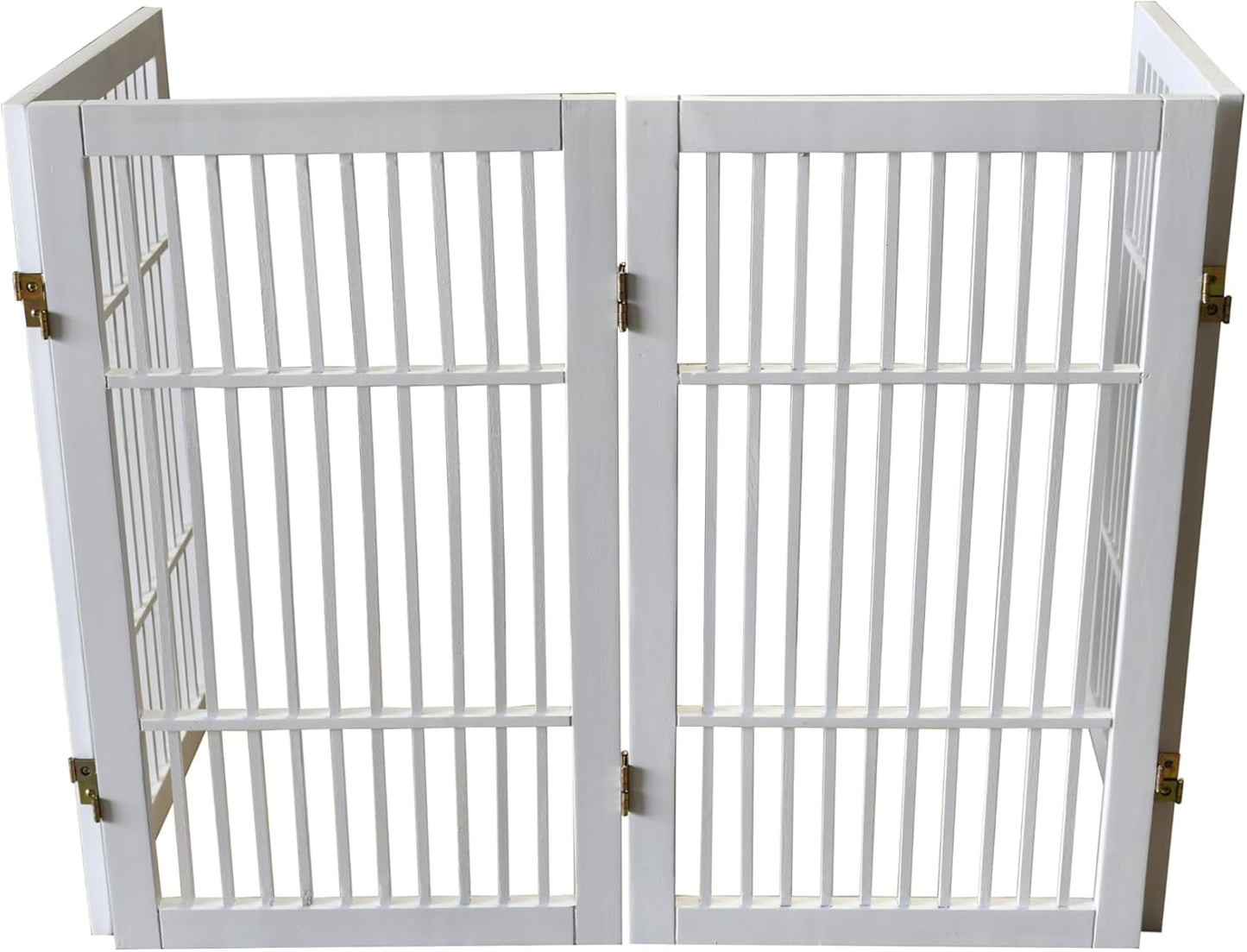 Urnporium Freestanding Wooden Dog Gate for Doorways – Foldable Acacia Wood Pet Gate, No Drill Portable Indoor/Outdoor Puppy Fence Barrier (White Pet Gate, 3 Panel 24" Tall)