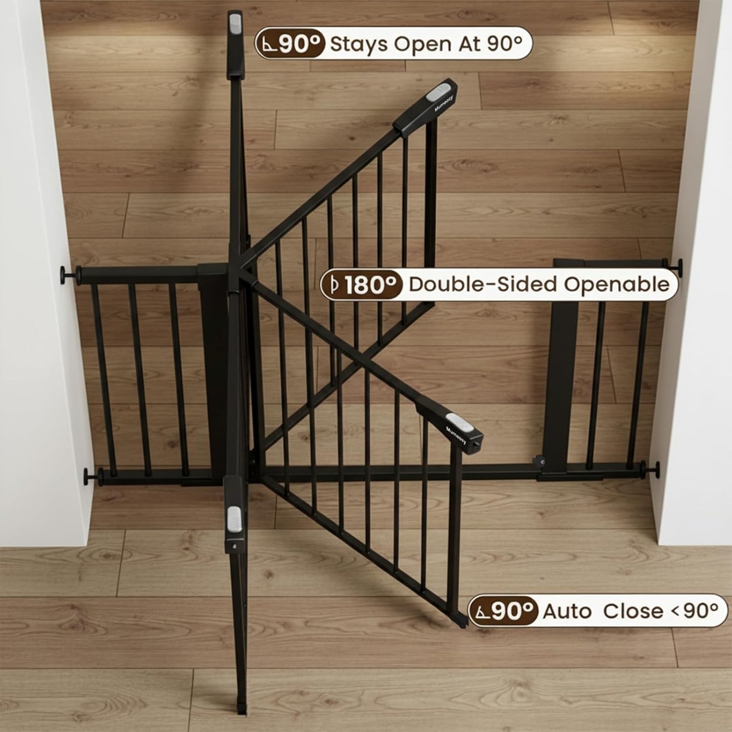 Mumeasy Baby Gate Extra Wide, 29.7-51'' Pressure Mounted Dog Gate with Walk Thru Door, Auto Close Pet Gate for House, Stairs, Doorways,Black